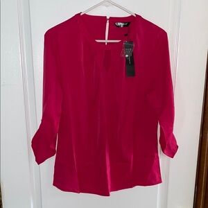 Allegra K Women's Chiffon Blouse Keyhole Pleated Front Ruched 3/4 Sleeve,Med,NWT